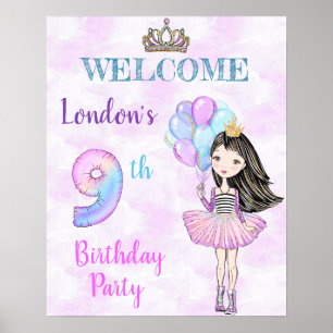9th Birthday Girl Princess Lavender Turquoise Poster