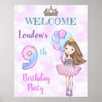 9th Birthday Girl Princess Lavender Turquoise