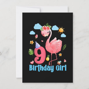 9th Birthday Girls Flamingo 9 Years Old Tropical F Invitation