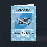 9th Birthday, Grandson, Airplane on Blue Card<br><div class="desc">Airplanes are a great theme for boys of this age. This plane is flying high as you wish your Grandson a happy 9th birthday. Blue background with white polka dots add a feeling of celebration and fun for a ninth birthday.</div>