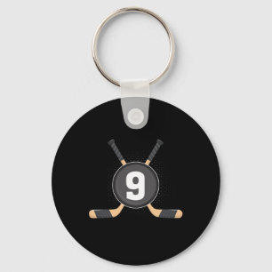 9th Birthday Ice Hockey 9 Years Old Themed Birthda Keychain