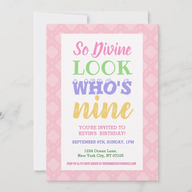 9th Birthday Invitation Slogans (Front)