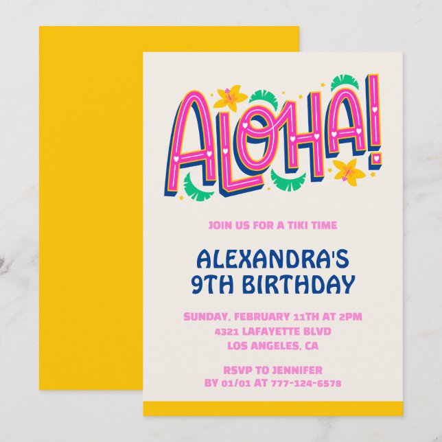 9th birthday invitations Tropical Aloha Hawaii (Front/Back)