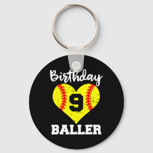 9th Birthday Ller Funny 9 Year Old Softll Player Keychain