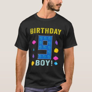9Th Birthday Nine 9 Years Old Block Building Boys T-Shirt