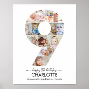 9th Birthday Number 9 Photo Collage Custom Picture Poster