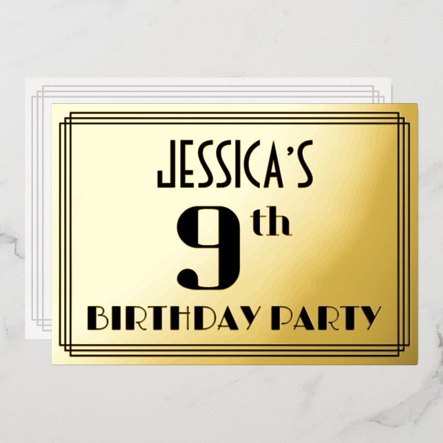9th Birthday Party: Art Deco Look “9” and Name (Front/Back)