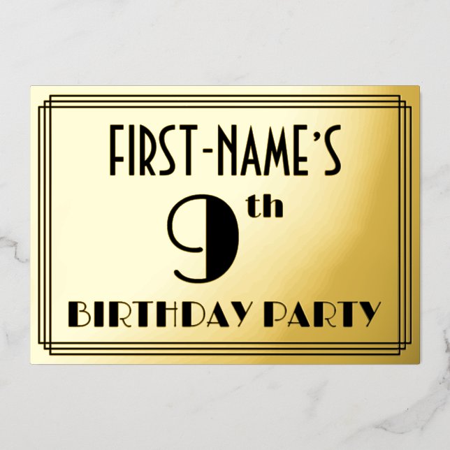 9th Birthday Party — Art Deco Look “9” + Name (Front)