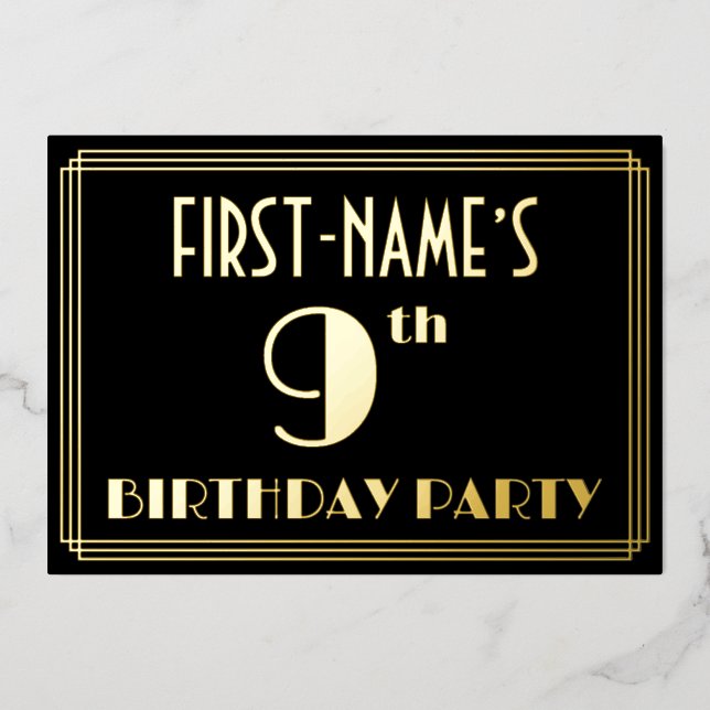 9th Birthday Party: Art Deco Look “9”, w/ Name (Front)
