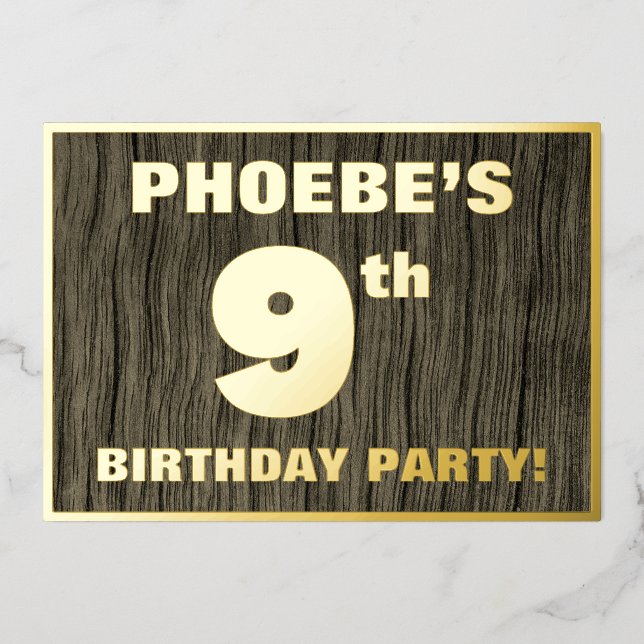 9th Birthday Party: Bold, Faux Wood Grain Pattern (Front)