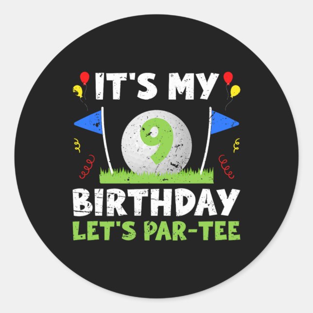 9th Birthday Party Golf Boy Nine Year Old Golfer  Classic Round Sticker (Front)