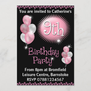 9th Birthday Party Invitation