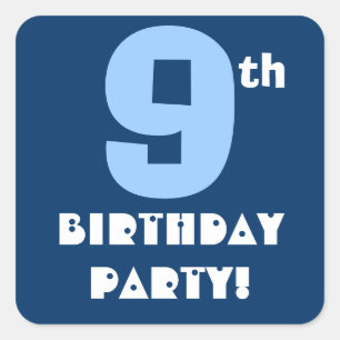 9th Birthday Party Navy and Baby Blue Square Sticker