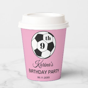 9th Birthday Party Soccer Pink Girls Sports Paper Cups