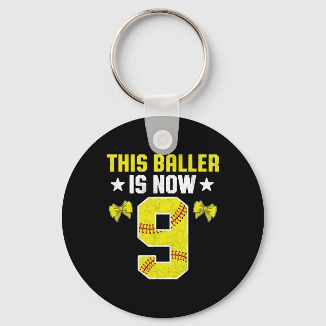 9th Birthday Party Softll Player This Ller Is Now  Keychain (Front)