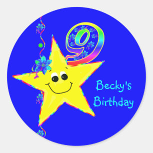 9th Birthday Party Stars Stickers