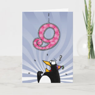 9th Birthday - Penguin Surprise Card