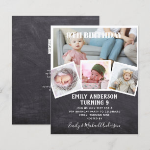 9TH Birthday Photo Collage Invite Boy Girl Mixed