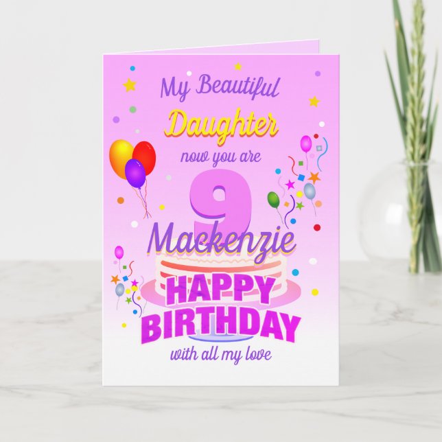 9th Birthday PINK  Card (Front)