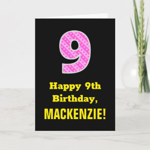 9th Birthday: Pink Stripes and Hearts "9" + Name Card