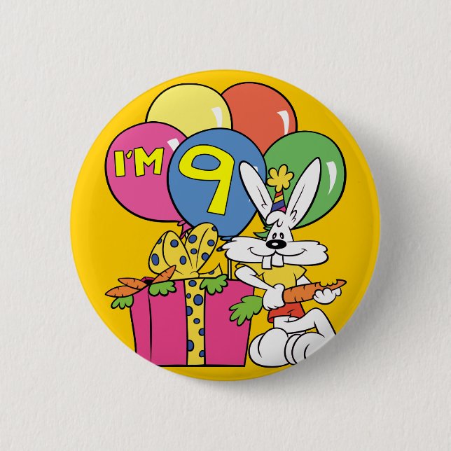 9th Birthday Rabbit 2 Inch Round Button (Front)
