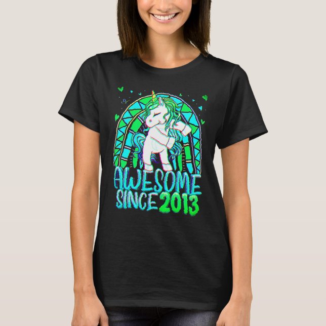 9th Birthday Rainbow 9 Year Old Flossing Unicorn G T-Shirt (Front)