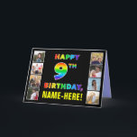 9th Birthday: Rainbow Text, Custom Photos & Name Card<br><div class="desc">The front of this joyful and cheerful birthday themed greeting card design features the message “HAPPY 9TH BIRTHDAY, “ with a vibrant rainbow spectrum inspired gradient pattern, along with a personalized recipient name. To the left and the right of the rainbow-patterned message on the front are some photos that can...</div>