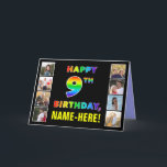 9th Birthday: Rainbow Text, Custom Photos & Name Card<br><div class="desc">The front of this joyful and cheerful birthday themed greeting card design features the message “HAPPY 9TH BIRTHDAY, “ with a vibrant rainbow spectrum inspired gradient pattern, along with a personalized recipient name. To the left and the right of the rainbow-patterned message on the front are some photos that can...</div>