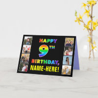 9th Birthday: Rainbow Text, Custom Photos & Name