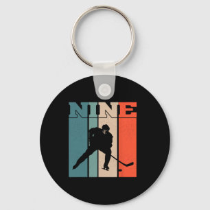 9th Birthday Retro Ice Hockey 9 Years Old Boy Girl Keychain