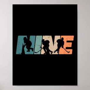 9th Birthday Retro Ice Hockey 9 Years Old Boy Girl Poster