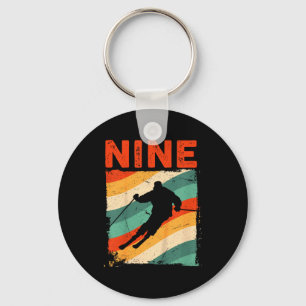 9th birthday retro ski skiing 9 year old boys girl keychain
