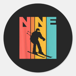 9th Birthday Retro Skiing 9 Year Old Boys Birthday Classic Round Sticker