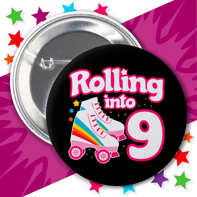 9th Birthday Roller Skating 9 Years Old Skate 2 Inch Round Button (Creator Uploaded)