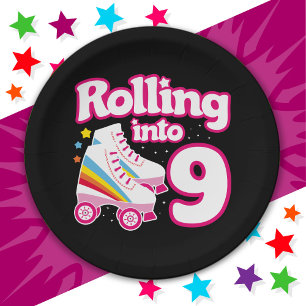 9th Birthday Roller Skating 9 Years Old Skate Paper Plate