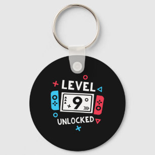 9th Birthday Shirt Boy Level 9 Unlocked Video Game Keychain