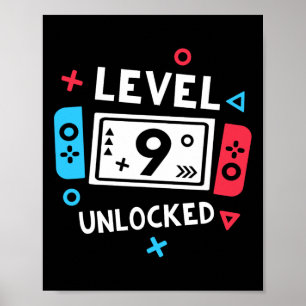 9th Birthday Shirt Boy Level 9 Unlocked Video Game Poster