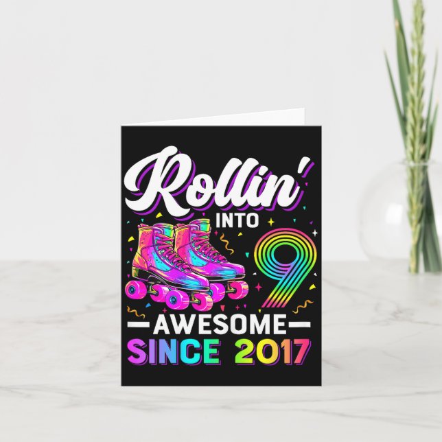 9th Birthday Shirt Girl Nine 9 Year Old Roller Ska Card (Front)