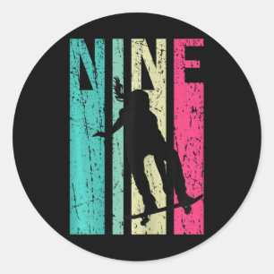 9th Birthday Skater Girl Skateboarding Skating 9 Y Classic Round Sticker