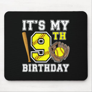 9th Birthday Softll Girl 9 Year Old Softll Player Mouse Pad