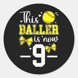 9th Birthday Softll Girl Nine Year Old Softll Play Classic Round Sticker