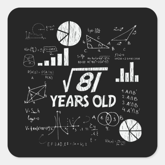 9th Birthday Square Root of 81 - 9 Years Old Bday Square Sticker (Front)