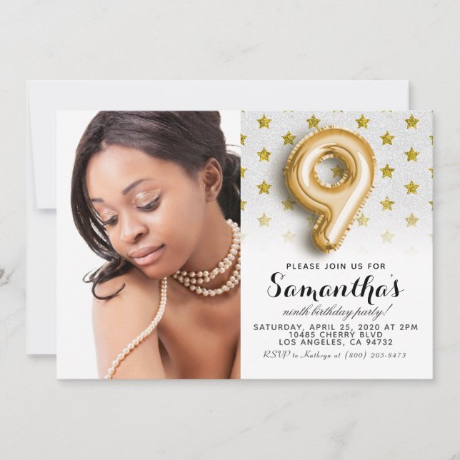 9th Birthday Star Confetti Portrait Invitation (Front)