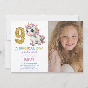 9th Birthday Unicorn Birthday Invitations photo