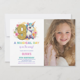 9th Birthday Unicorn Birthday Invitations photo
