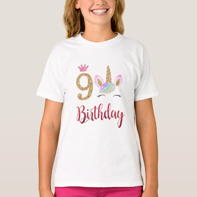9th Birthday Unicorn Dabbing, 9 Years Old T-Shirt (Front)