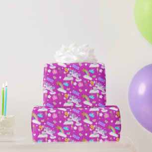 9th Birthday Unicorn Pattern Purple Wrapping Paper