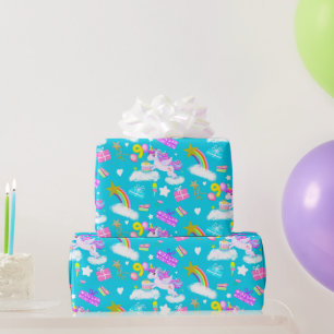 9th Birthday Unicorn Pattern Ruby Color Wrapping Paper