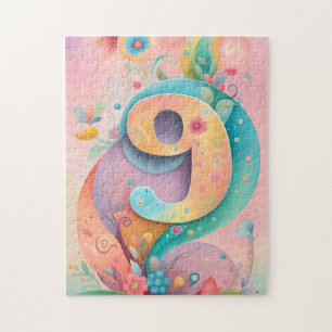 9th Birthday Whimsy Colourful Art Flowers Botanica Jigsaw Puzzle