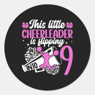 9th Cheer Birthday Party Nine Year Old Cheerleader Classic Round Sticker